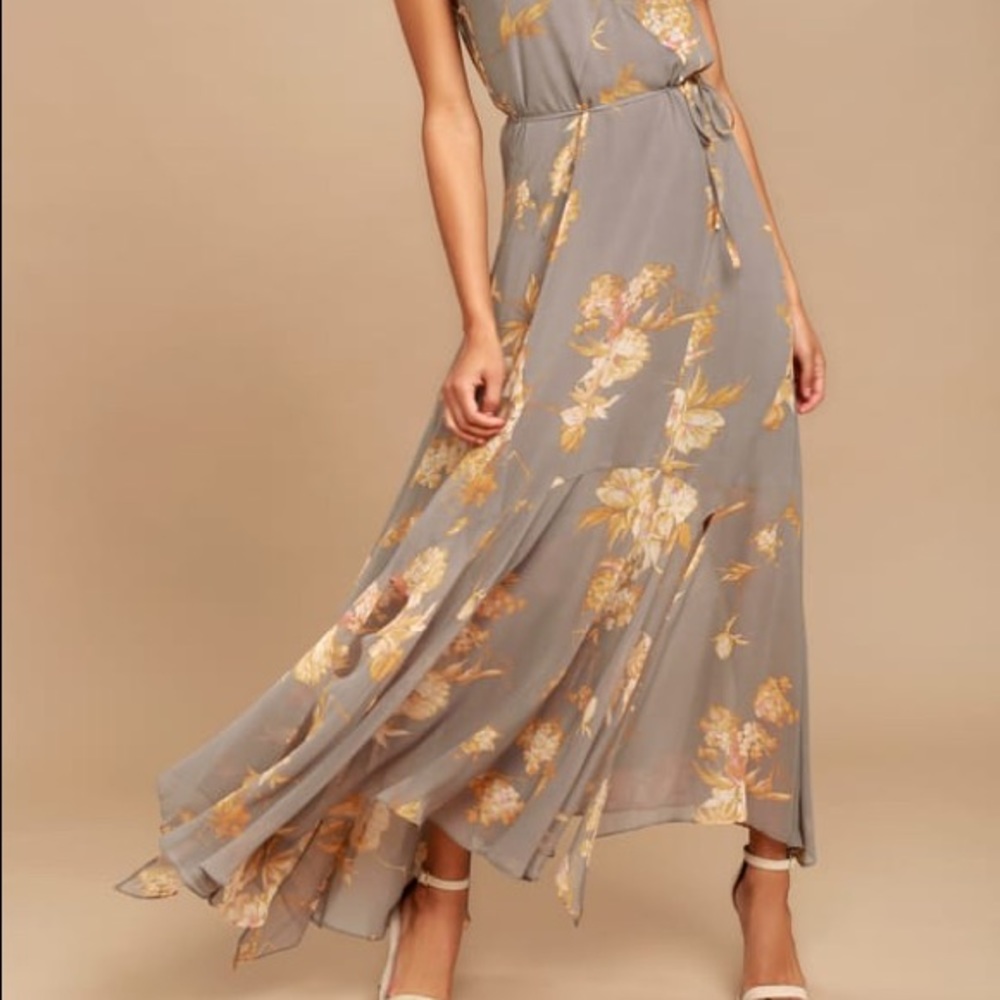 FEELING FREESIA GREY FLORAL PRINT MAXI DRESS